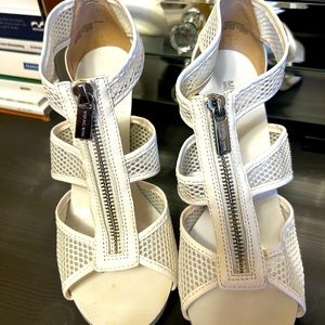 Leather zip up heels